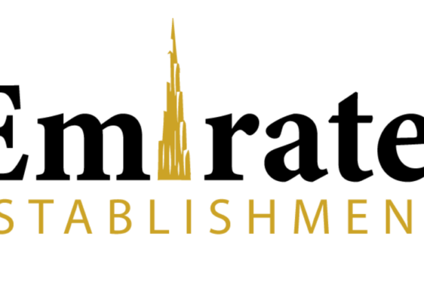 Logo von Emirates Establishments in schwarzen und goldenen Buchstaben