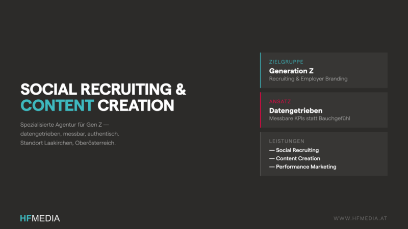 HFMEDIA GmbH bietet Social Recruiting und Content Creation für Gen-Z in Aichham, Oberösterreich.