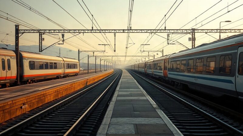 Ein leerer Bahnsteig mit Hochgeschwindigkeitsgleisen symbolisiert den Wettbewerb zwischen Deutscher Bahn und Italo im Fernverkehr – Symbolbild, KI-erzeugt