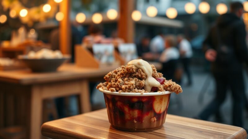 Ein warmes Crumble-Dessert im Becher steht für das neue Konzept von Eis-Greissler in Graz – Symbolbild, KI-erzeugt