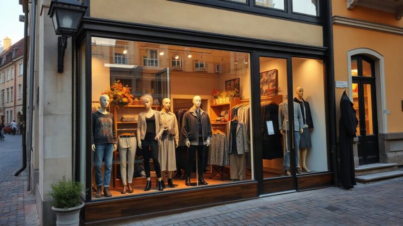 Schaufenster eines Modehauses in einer süddeutschen Innenstadt, Symbolbild zur Keller-Warth Insolvenz – Symbolbild, KI-erzeugt