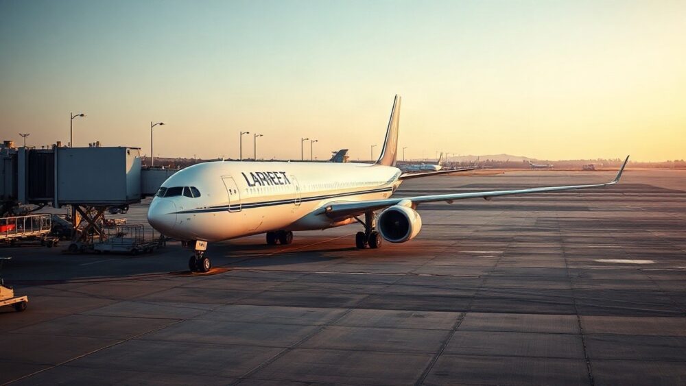 Ein Flugzeug steht am frühen Morgen am Gate, sinnbildlich für die Schließung der Ryanair-Basis in Berlin – Symbolbild, KI-erzeugt