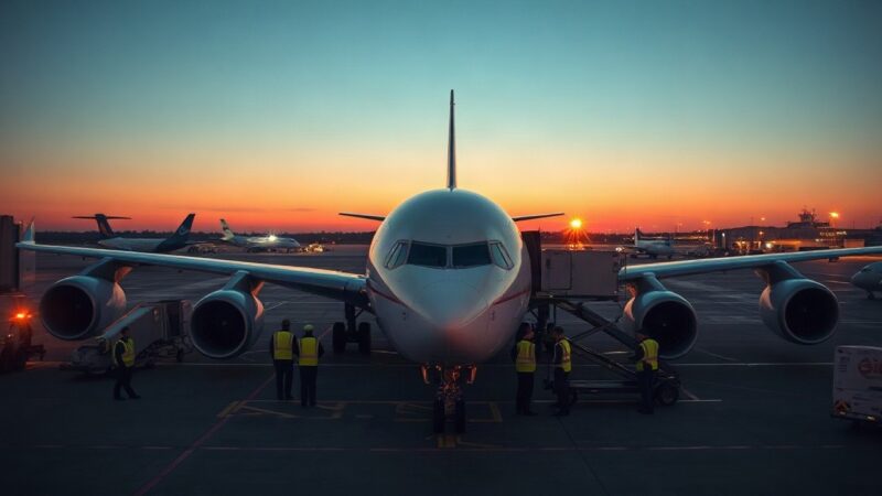 Ein Passagierflugzeug steht in der Abenddämmerung auf einem Flughafenvorfeld, passend zur Rekordbestellung von Turkish Airlines bei Boeing – Symbolbild, KI-erzeugt